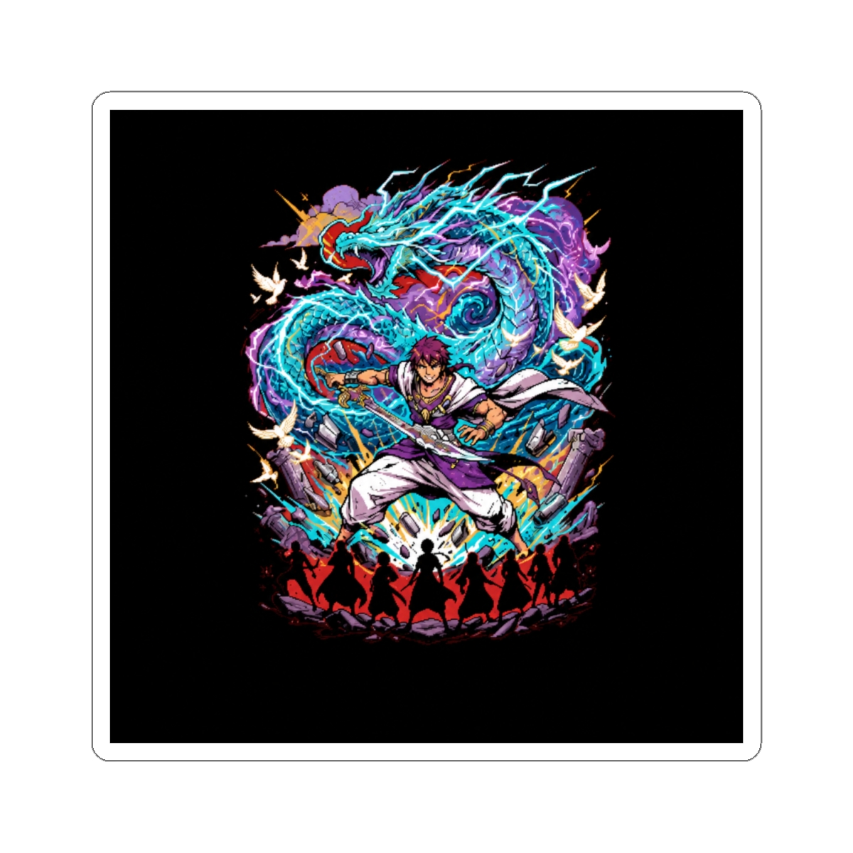 Sinbad'S Sword Stance With Spectral Dragon Sticker | Magi: Labyrinth of Magic - alternate angle 1, merchandise